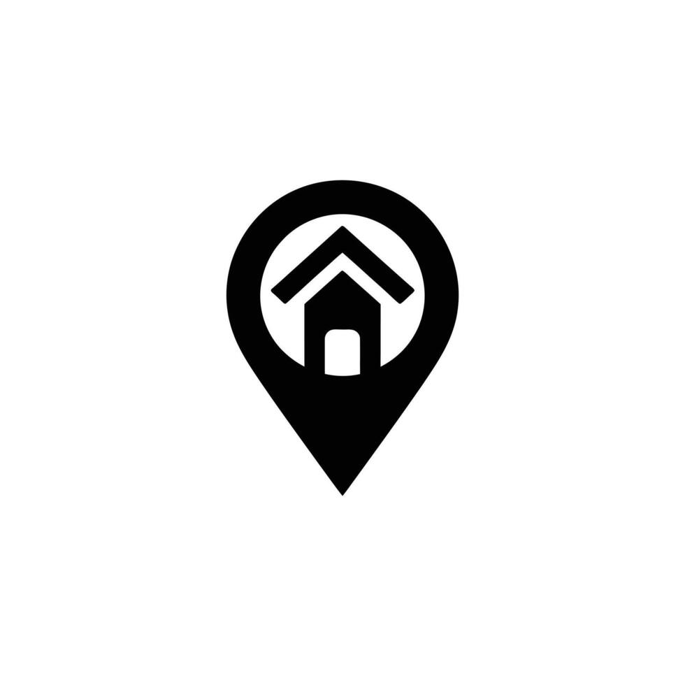 Black and White Location Pin with House Navigation and Real Estate Symbol vector