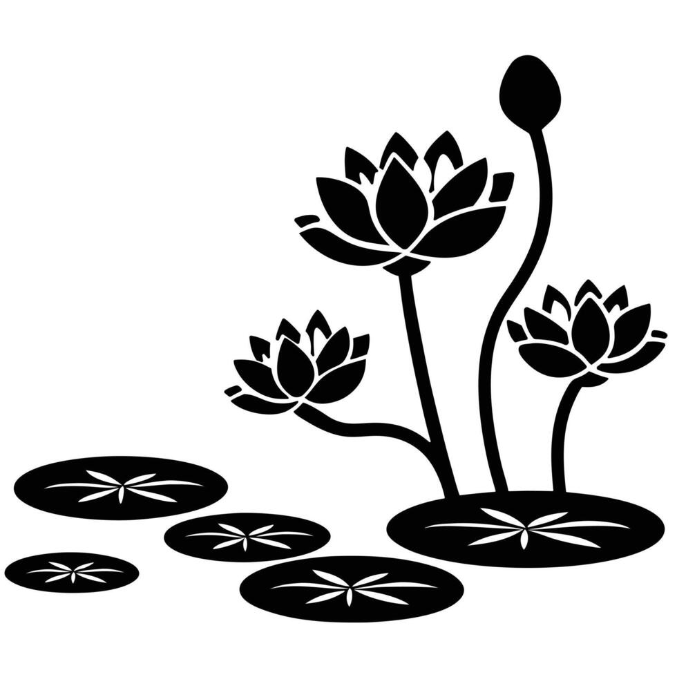 Black and white floral illustration with lotus and lily. vector