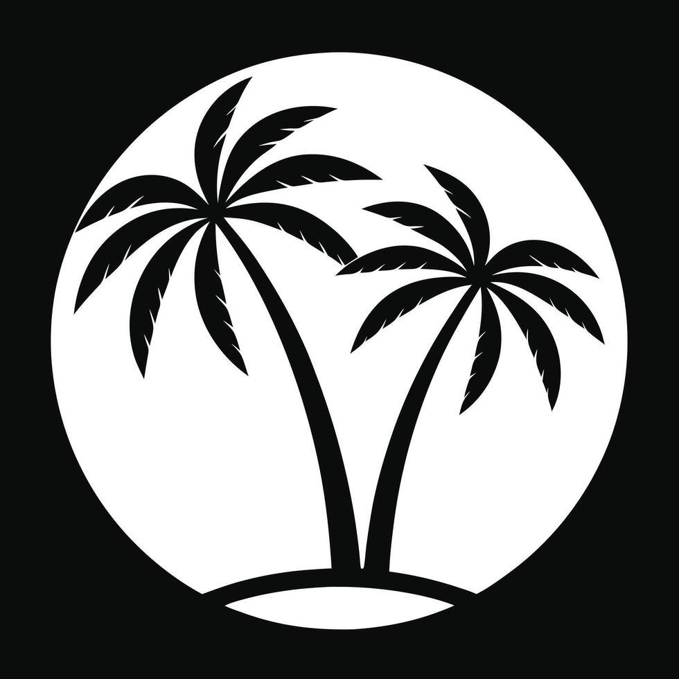 Tropical silhouette with black palm trees and white backdrop. vector