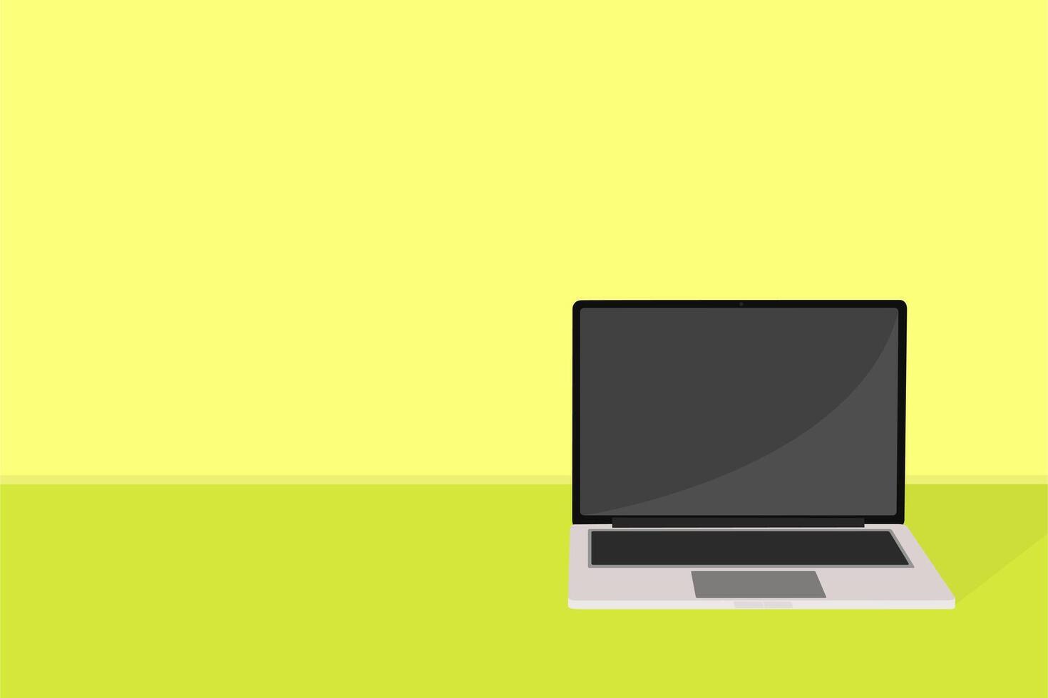 Modern Laptop on Vibrant Yellow Desk - Flat Design Illustration for Office and Technology Themes vector