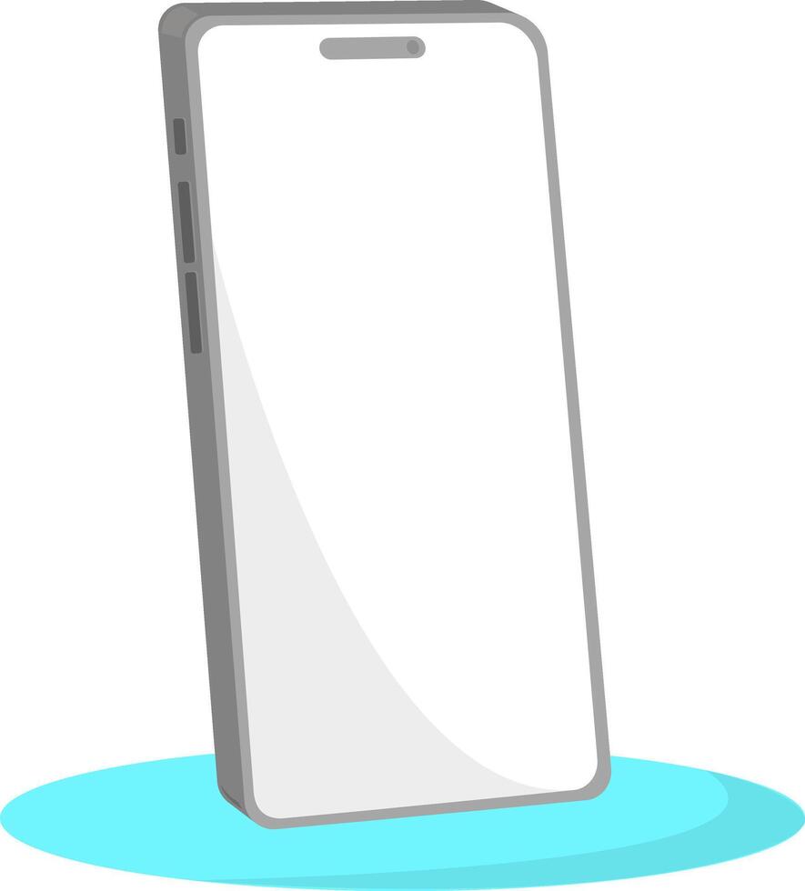 Minimalist Isometric Illustration of Modern Bezel-less Smartphone Standing on Glossy Platform with Soft Shadow - Design Concept for Mobile Technology, UX UI, and Digital Devices vector