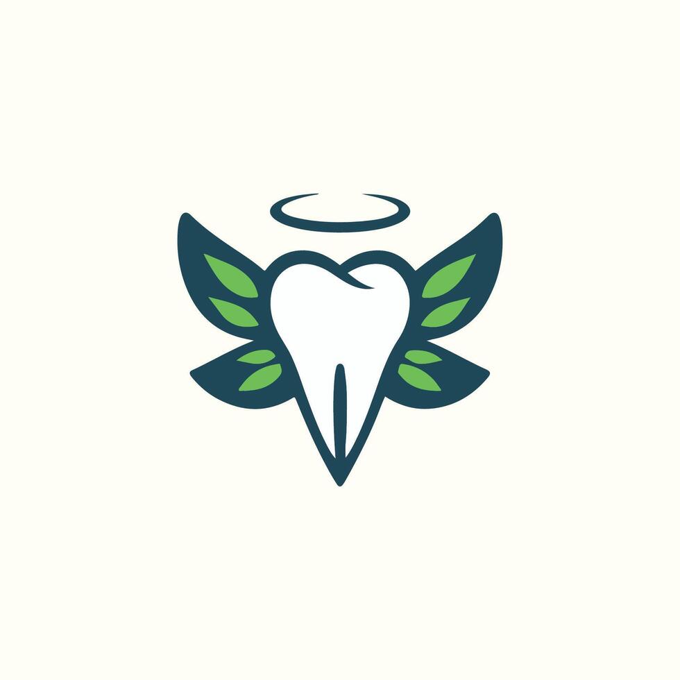 a tooth with wings and leaves on it vector
