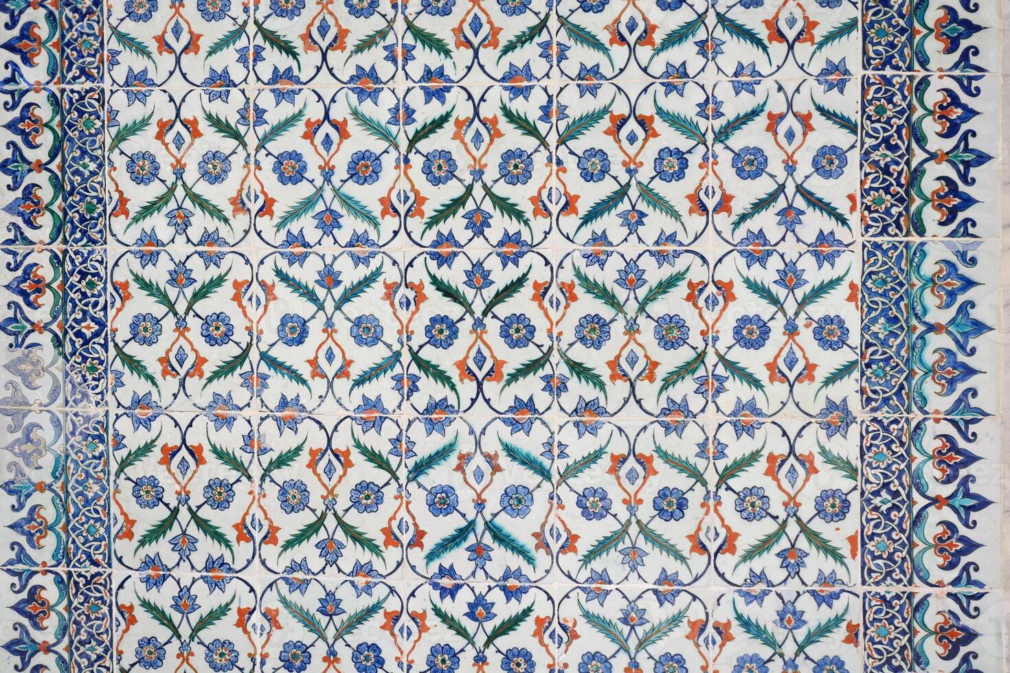 Colorful decorative tile design showcasing floral patterns and details photo
