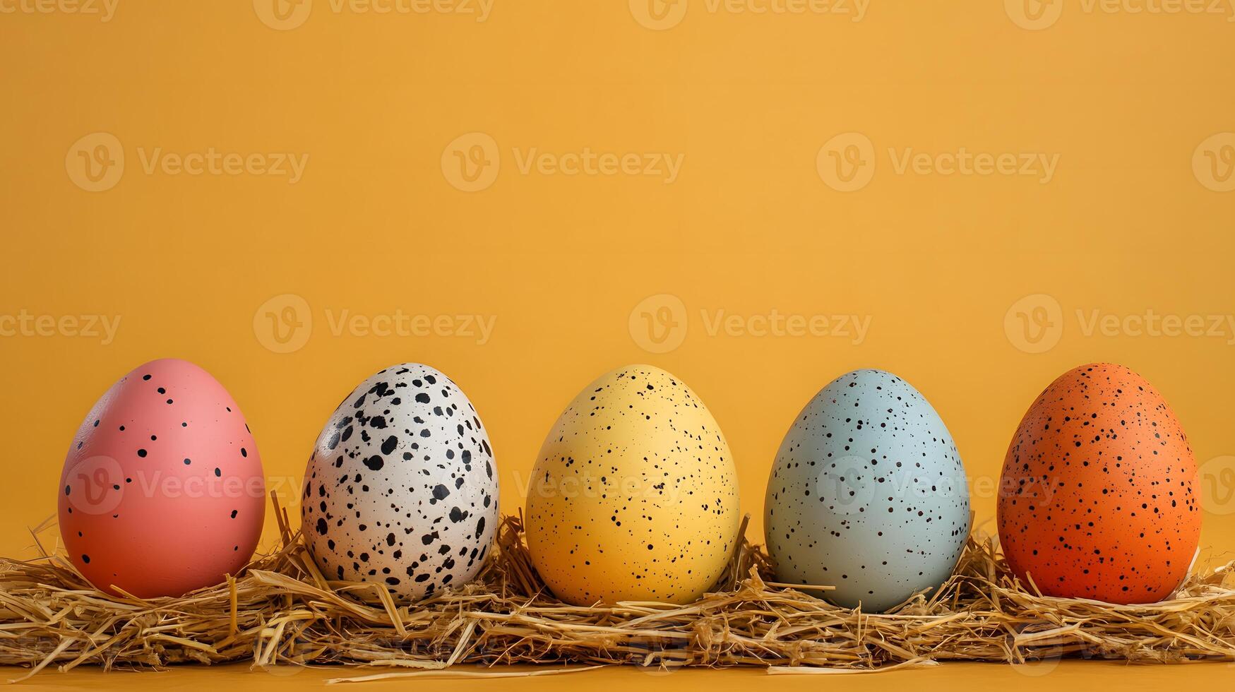 Horizontal banner with Easter eggs with space for text on top, ai gen photo
