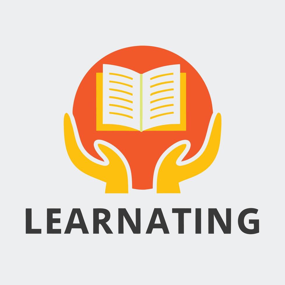 Learnating Logo Design Two Hands Gently Holding Open Book in Circle vector
