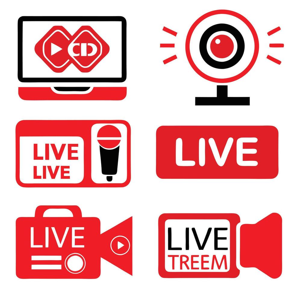 Live Streaming Icons Set Multimedia Broadcast Production Webcast vector