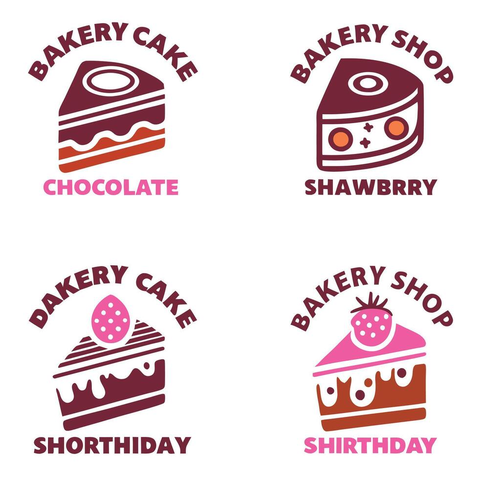 Bakery Cake and Shop Logos with Chocolate Strawberry Shortday and Shirthday Cakes vector