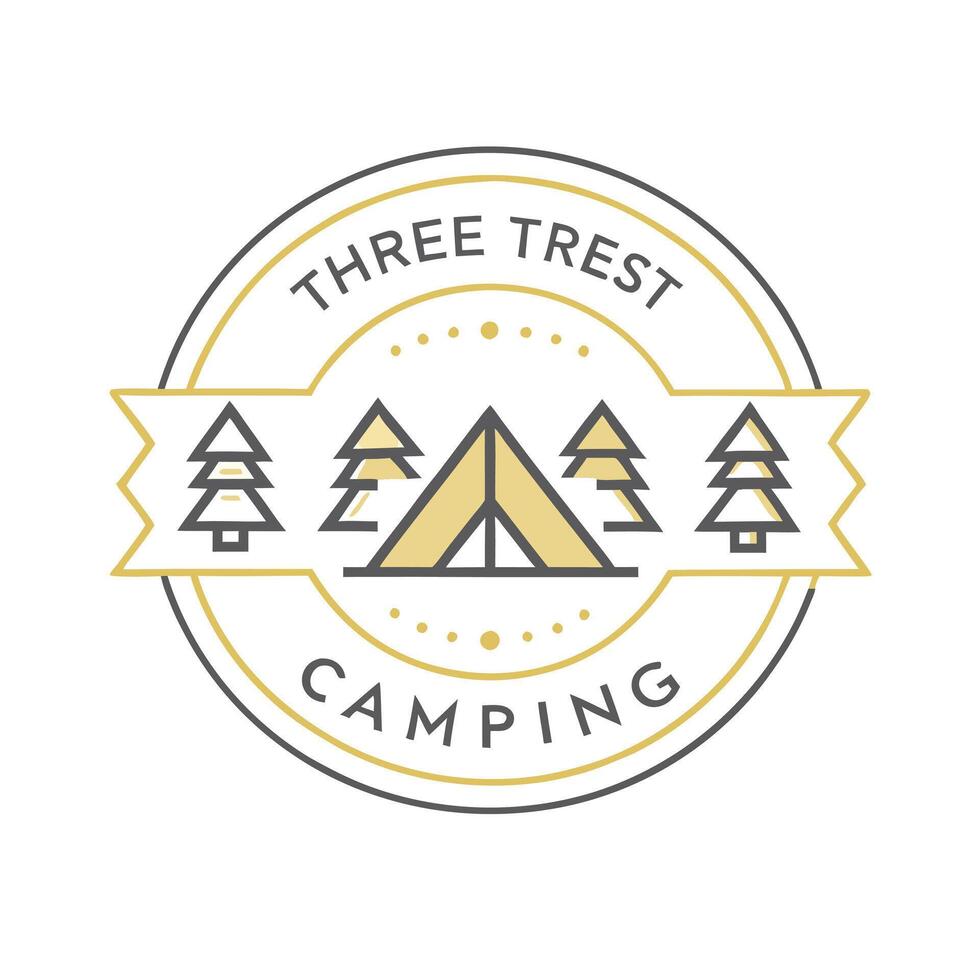 Three Trees Camping Logo Design Featuring Tent and Pine Trees in a Circular Badge vector