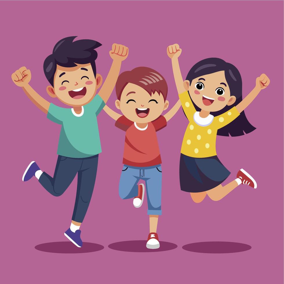 Three kid jump happy illustration vector