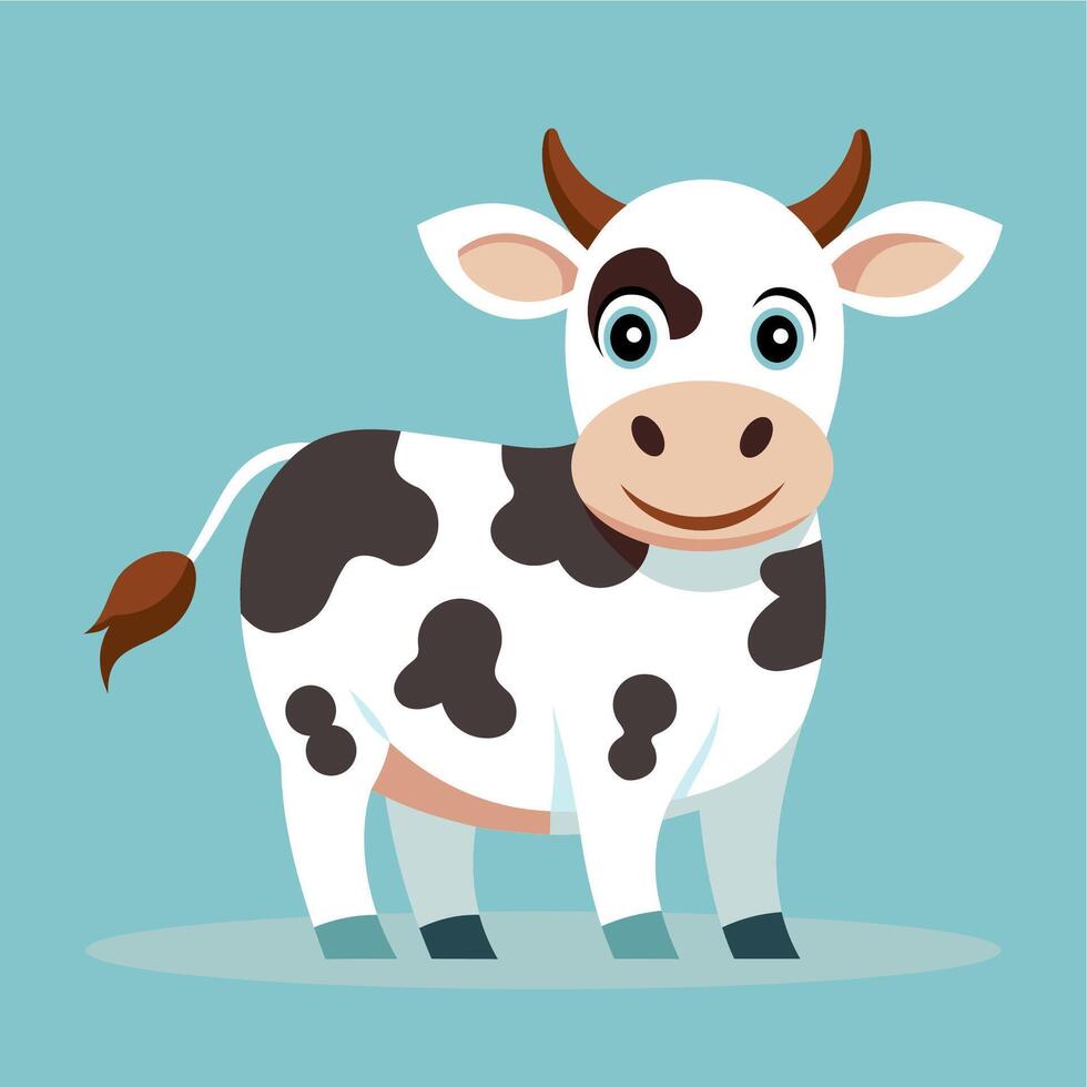 Smiling dairy cow with black spots on a light blue backdrop vector