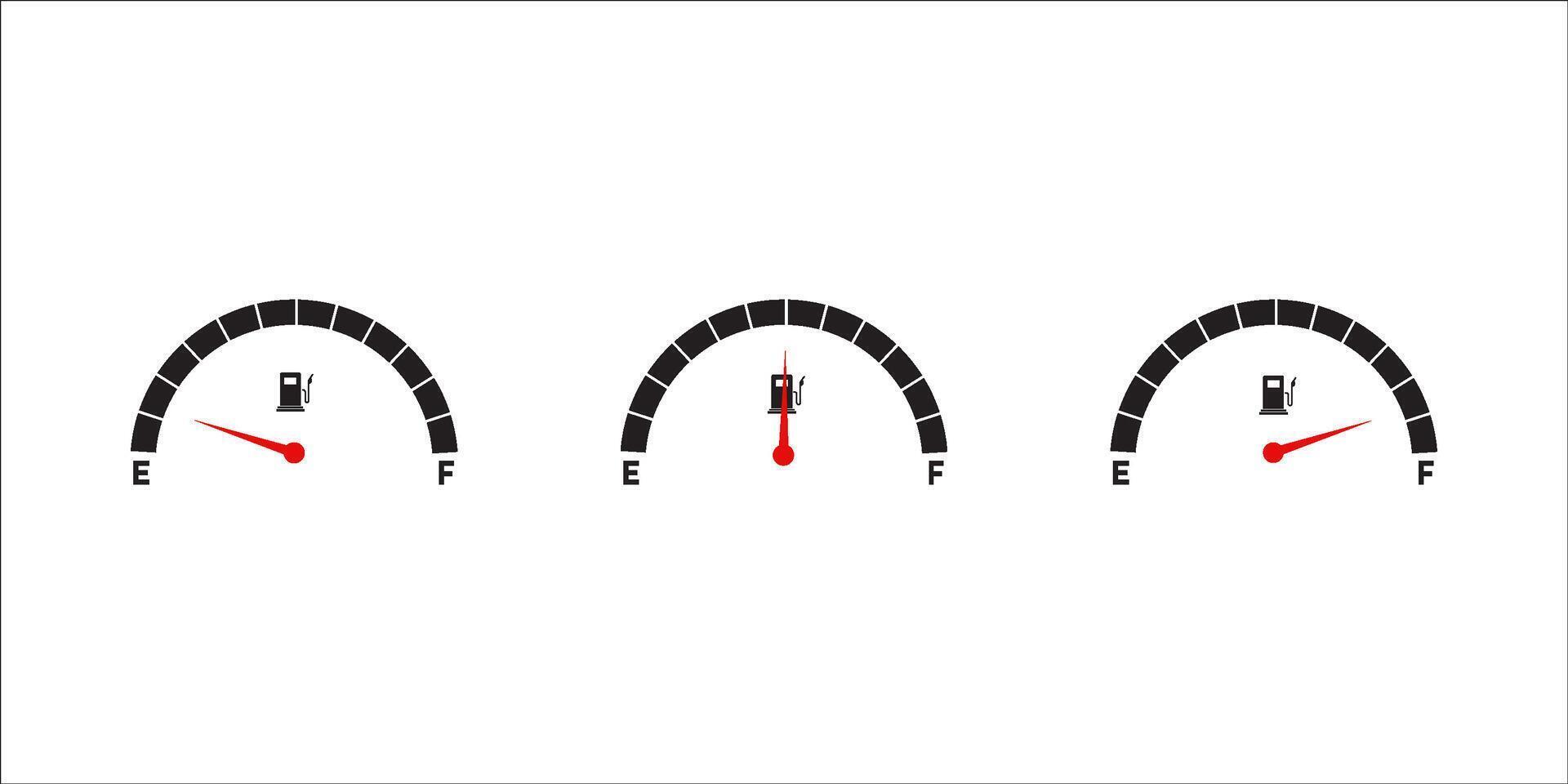 Set full tank scale, gas meter, clock display, fuel indicator, dashboard scale icon, car control sensor sign, petrol indicator collection icons. For your website, logo, app, UI design. vector