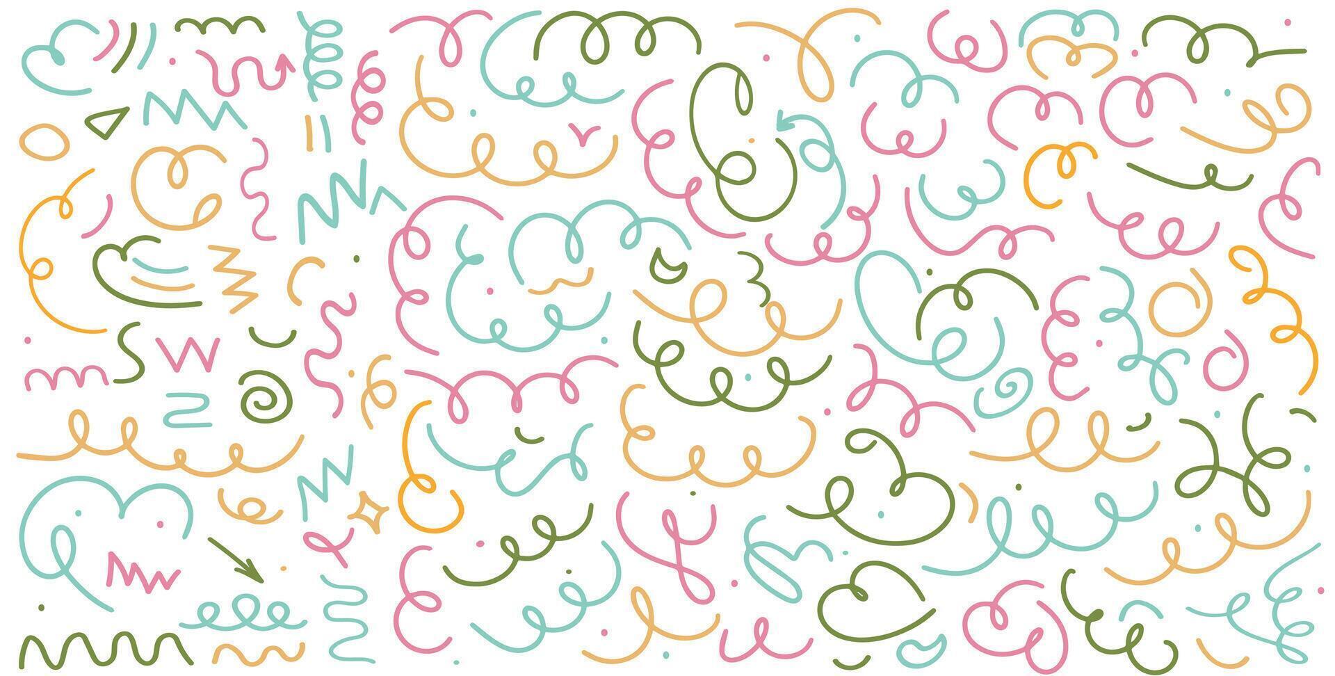 Creative abstract background. Simple colorful children's doodles and squiggles on a white background. illustration vector