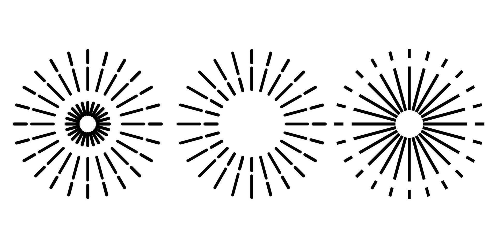 Retro sun ray line set vector