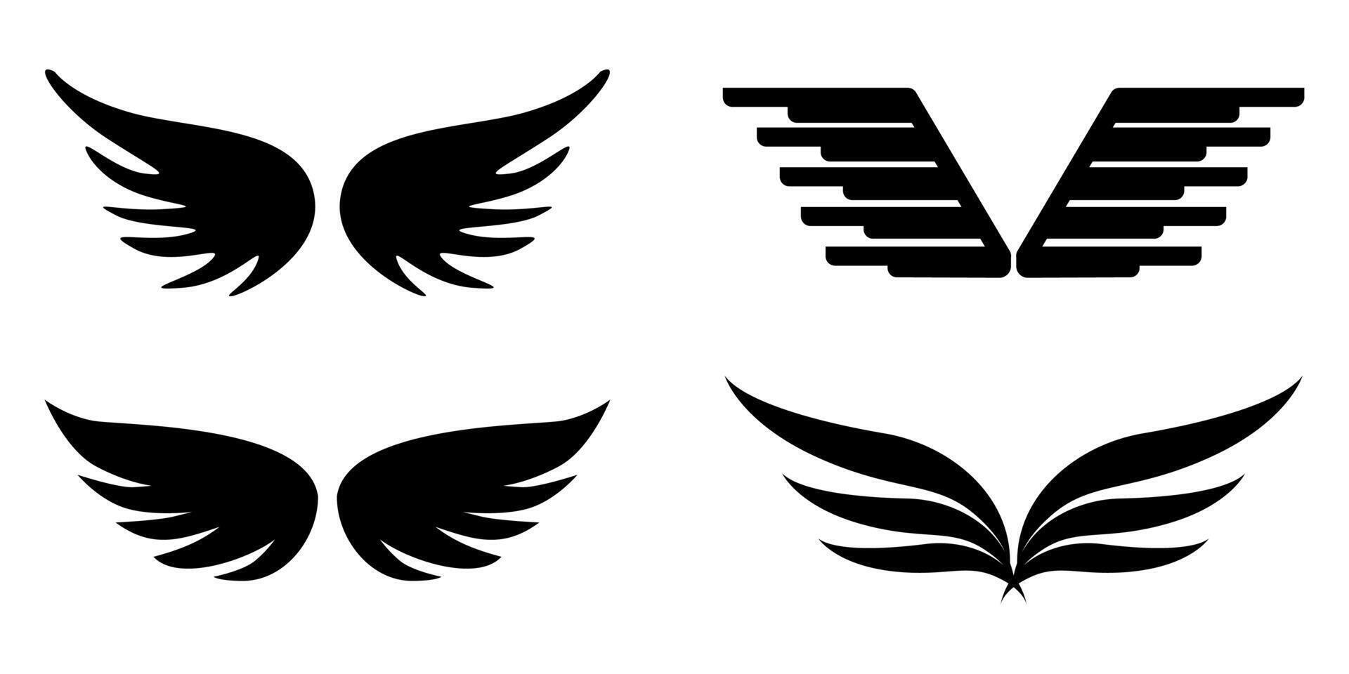 Black silhouette wings icon set vector