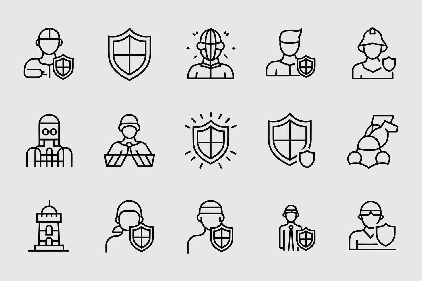 Security Icons Collection Outline Style Protecting People And Objects vector