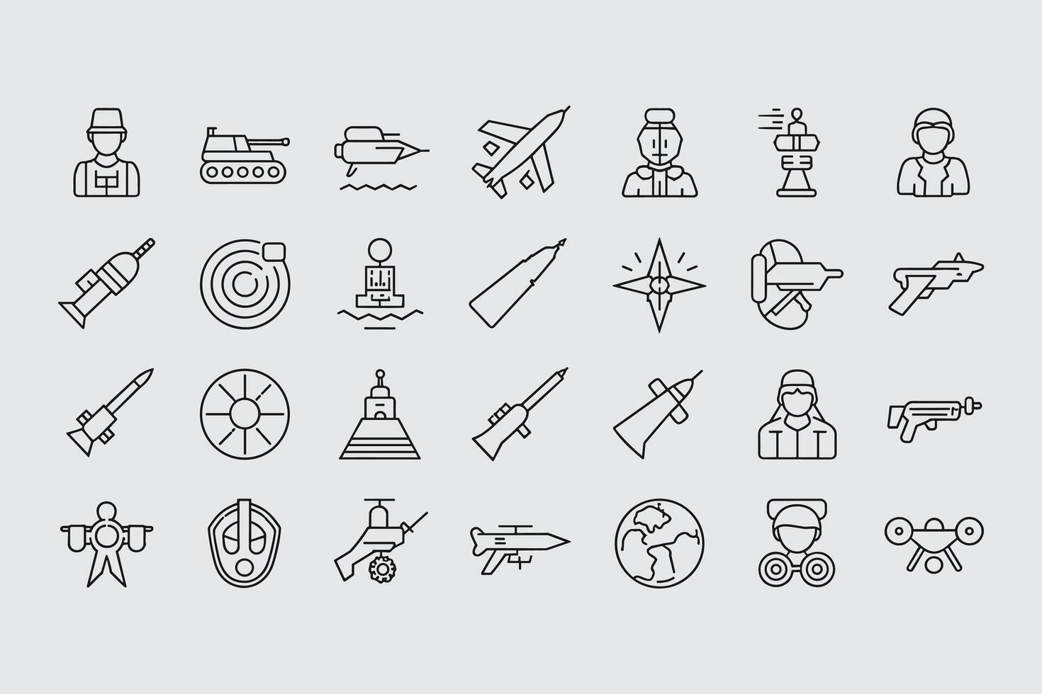 Military And Warfare Thin Line Icon Set Illustration Design vector