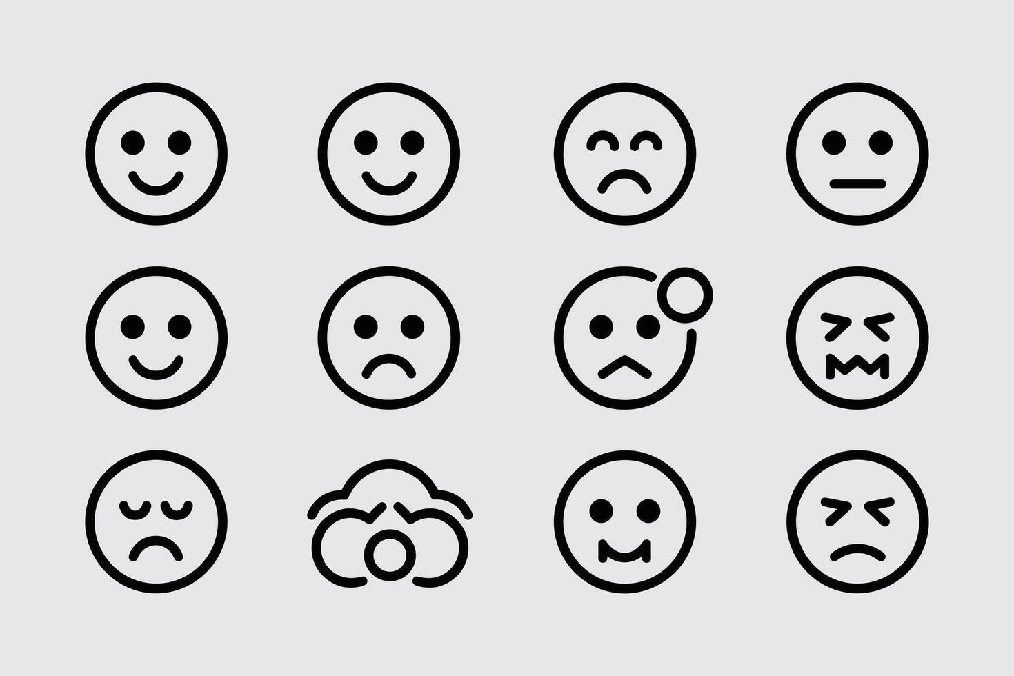 Set Of Simple Linear Emoji Icons Representing Different Moods And Expressions vector