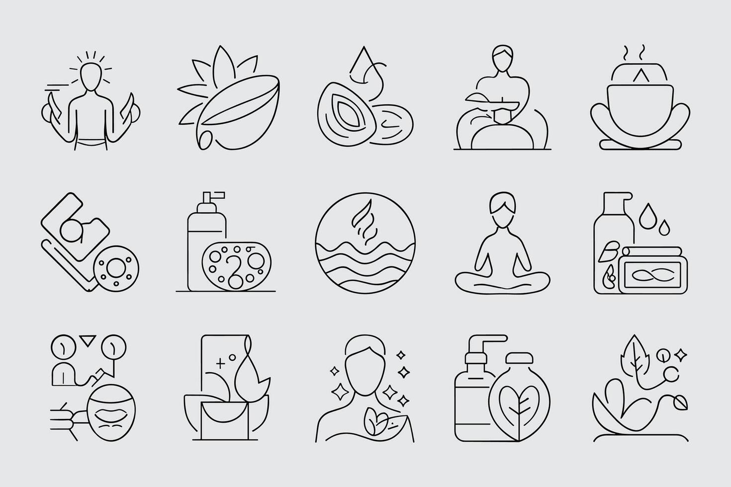 Wellness And Spa Icons Set Of Line Art For Massage And Yoga vector