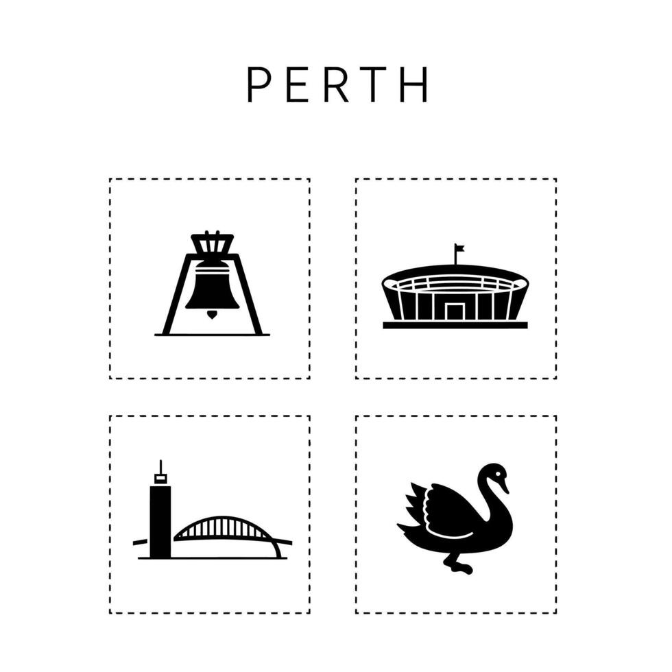 Perth Landmarks with Australia Icon Set. vector