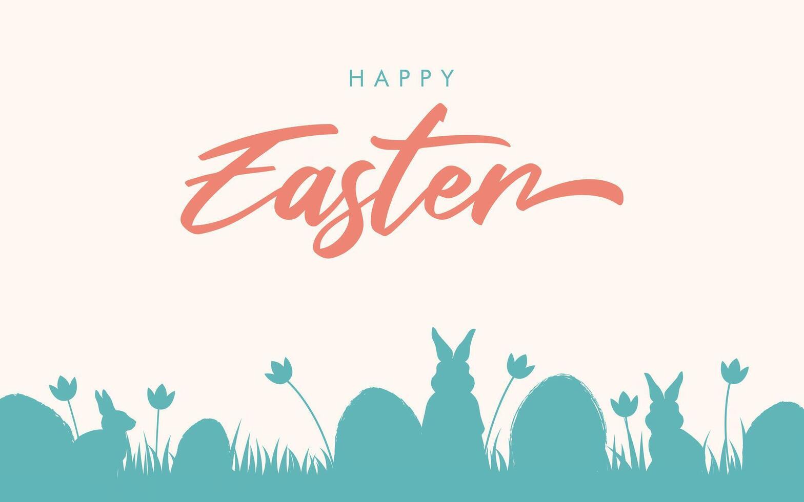 Happy Easter Day with bunny, flower and eggs for greeting card, poster, banner template festival background vector