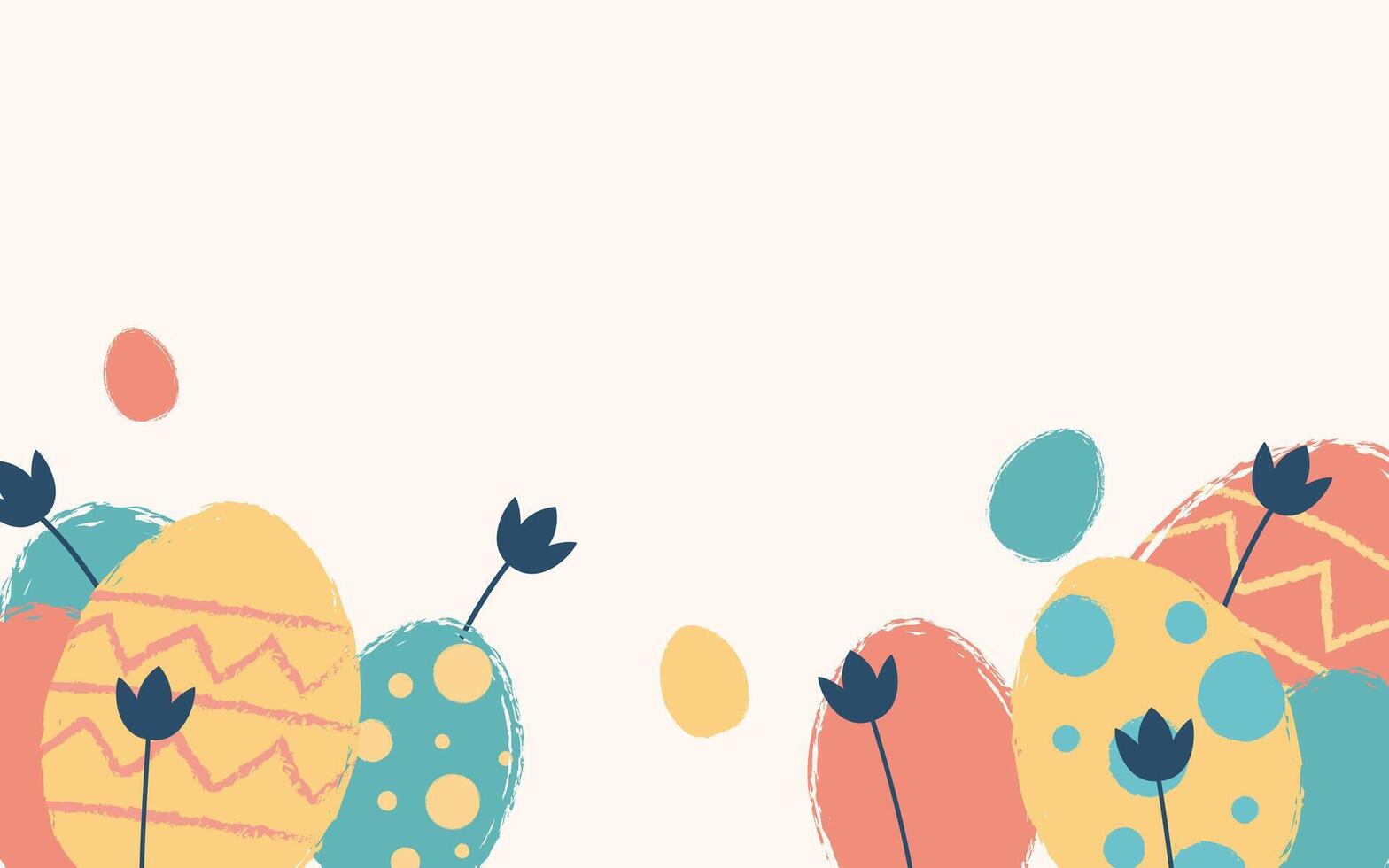 Easter eggs greeting card theme design background. Eggs, flower in pastel color background vector