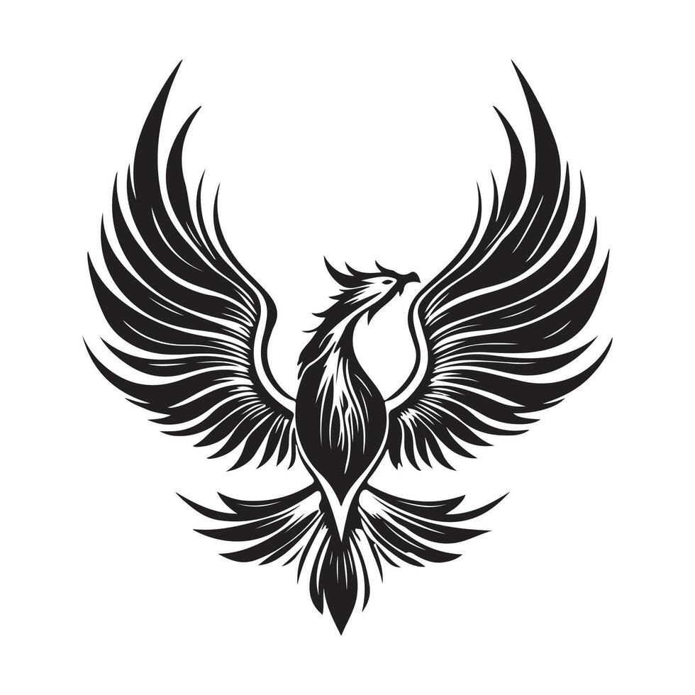 A black and white phoenix bird with wings vector
