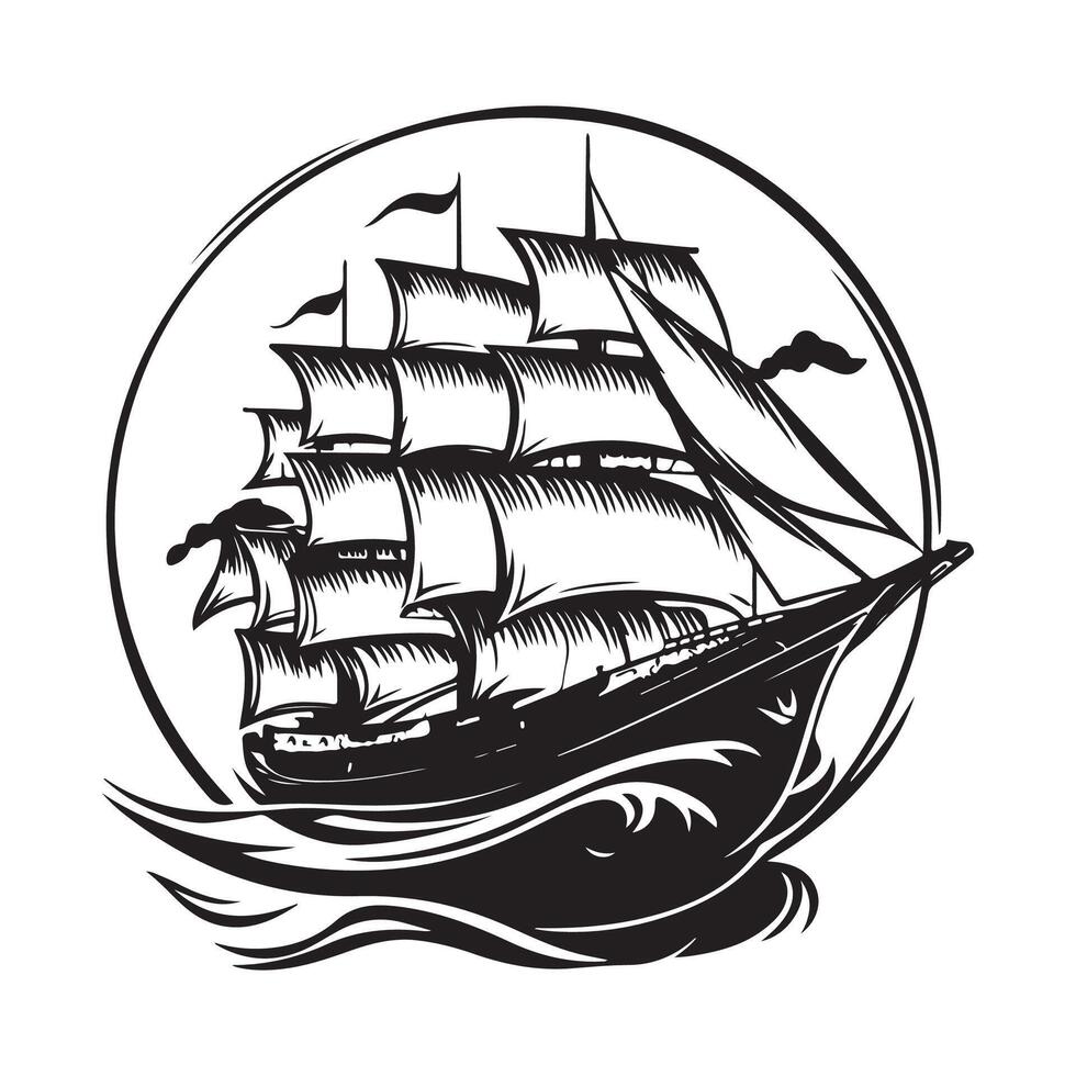 Sailing Ship Logo Vintage Image Design isolated on white background. vector