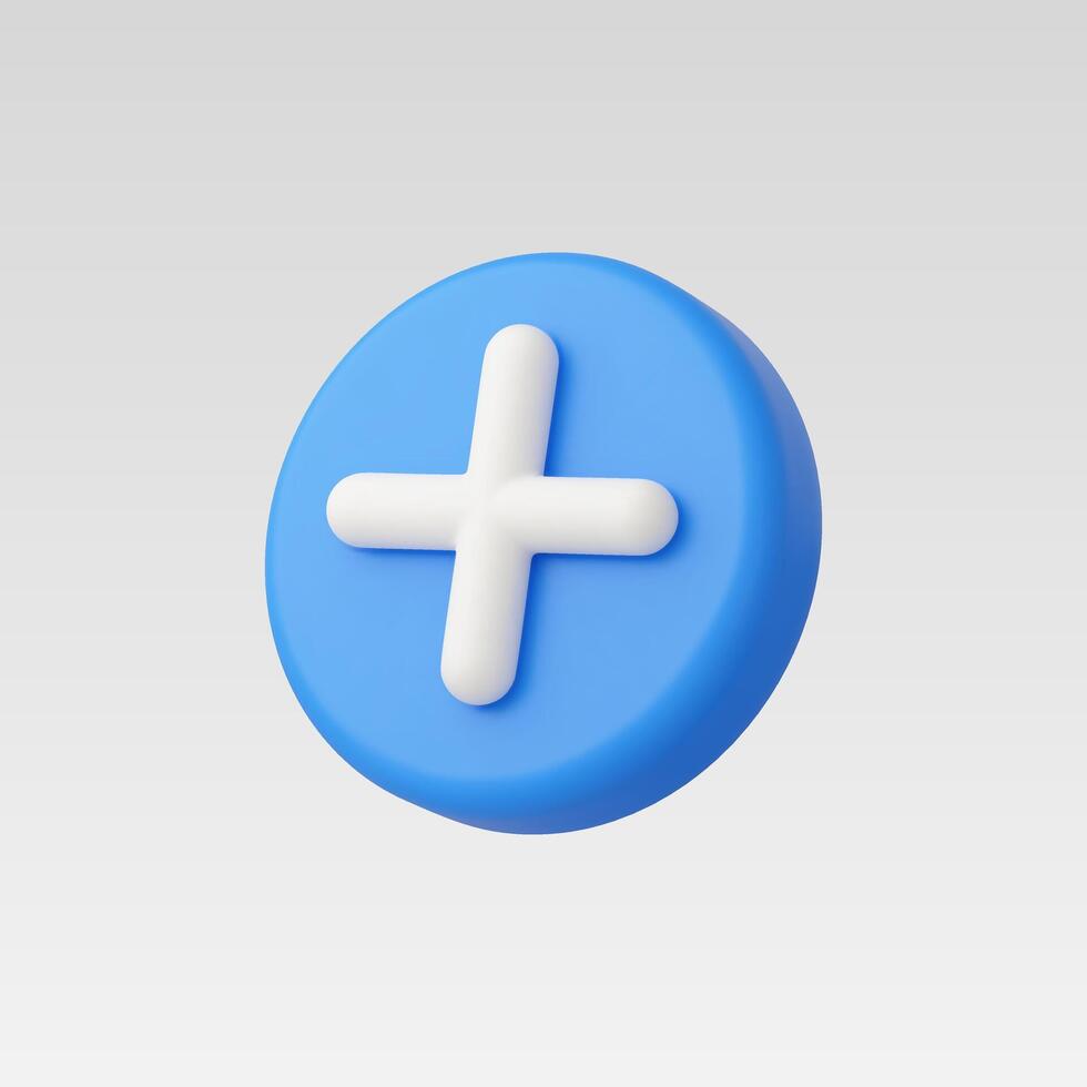 A vibrant blue round button with a white plus symbol design. vector