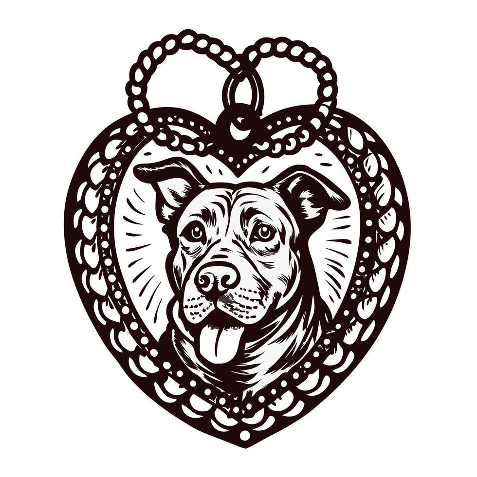 Heart shaped pendant featuring a happy dog with a beaded design vector