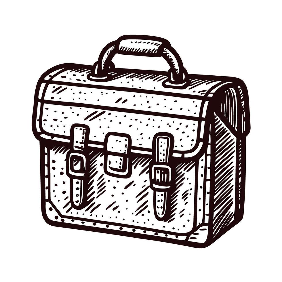 Detailed sketch of a classic leather bag with buckles and handle vector