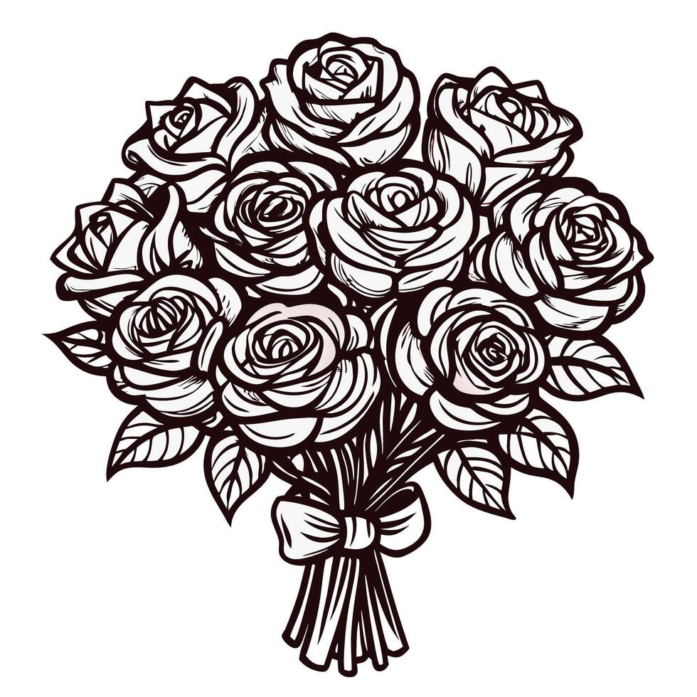 Elegant bouquet of roses with intricate design and ribbon tie vector