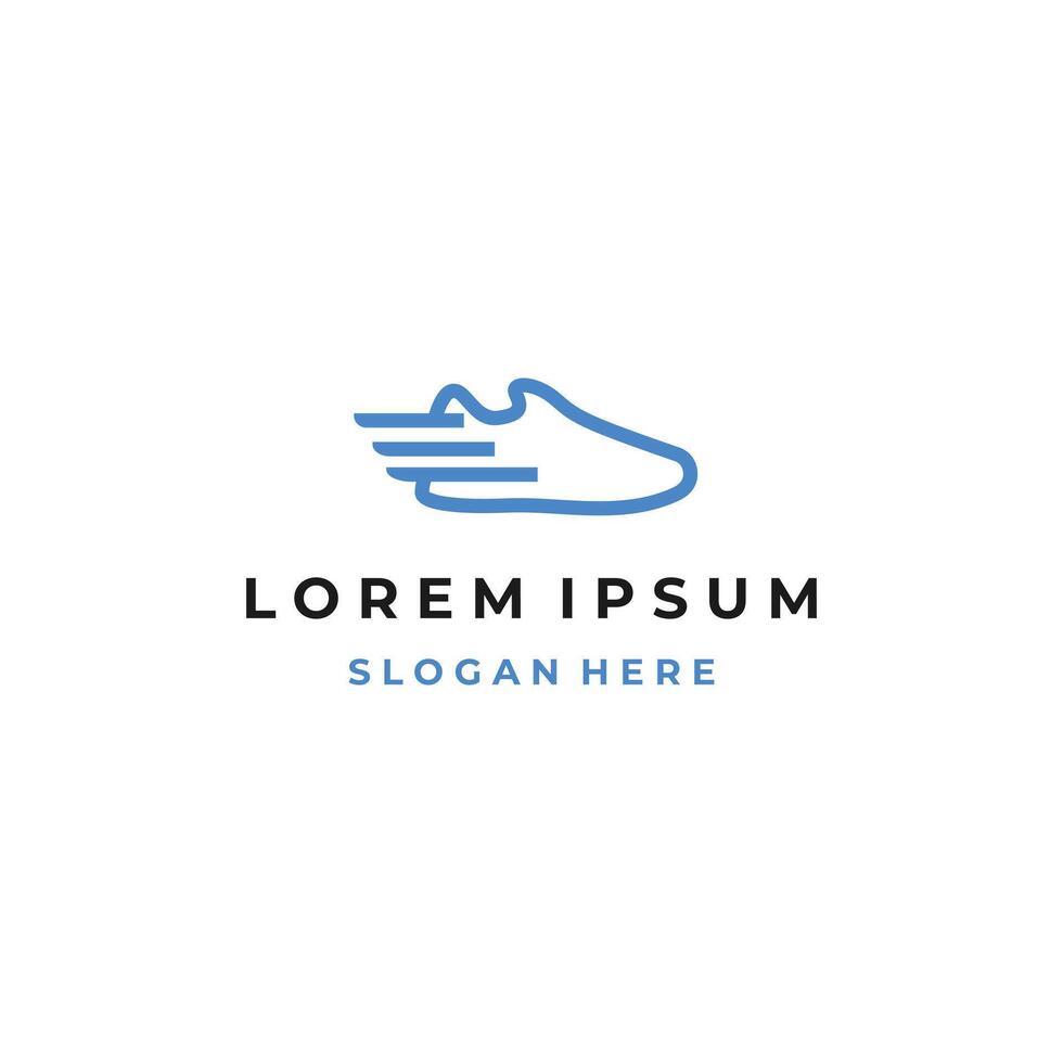 Modern sneaker logo with winged lightning, symbolizing speed, motion, fitness, and active lifestyle. vector