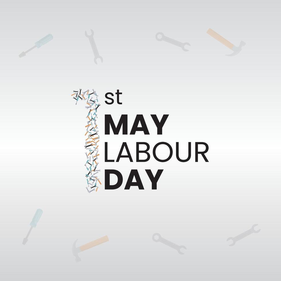 Minimalist 1st May Labour Day Poster with Tools and Grey Background Design vector