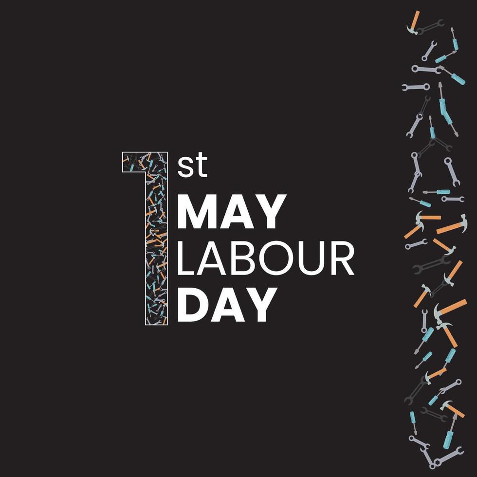 Minimalist Labour Day Poster with Tools and Black Background Design vector
