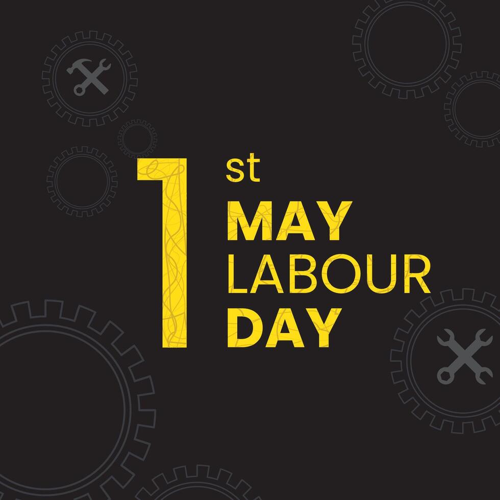 Minimalist Labour Day 1 May Gear and Tools Graphic on Black Background vector