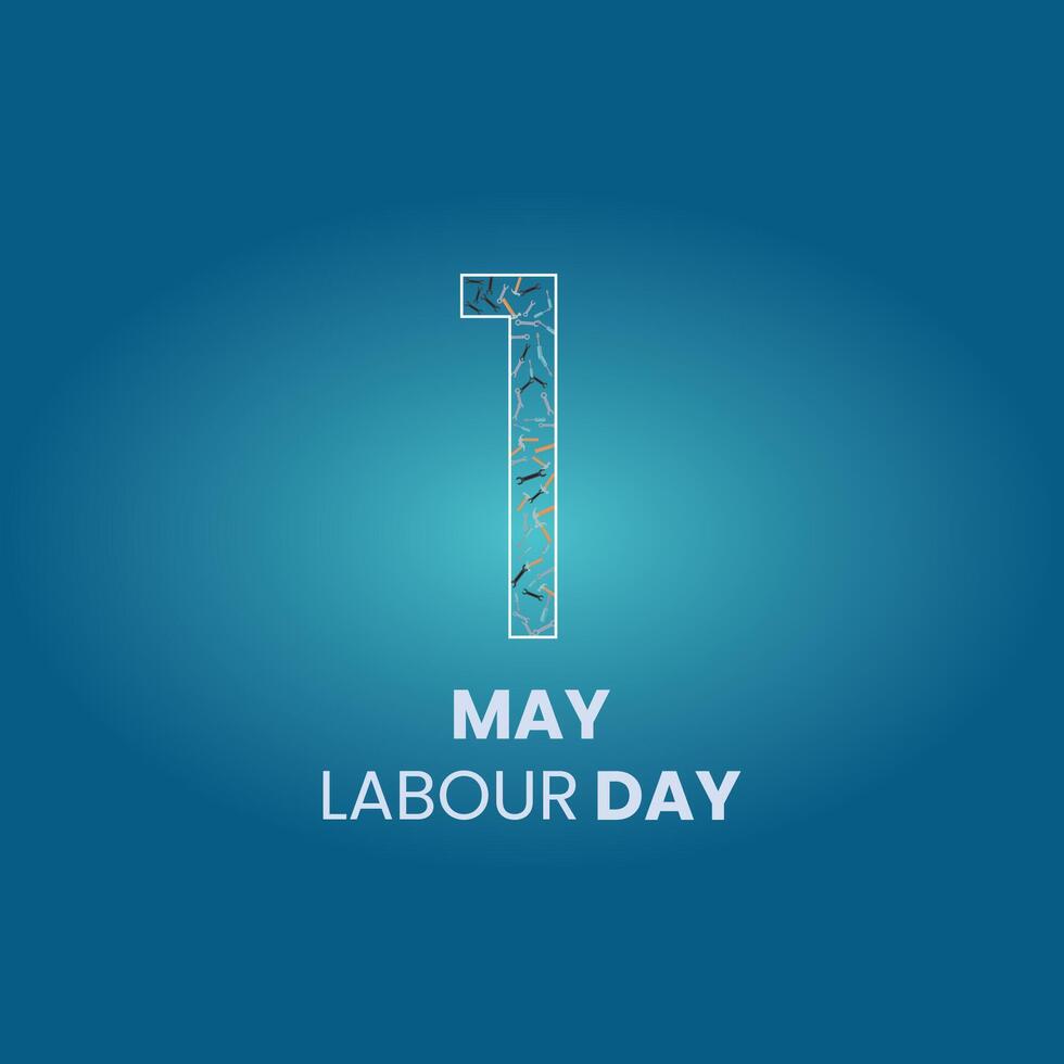 Simple Labour Day Poster with Tools Inside Number One on Blue Background vector