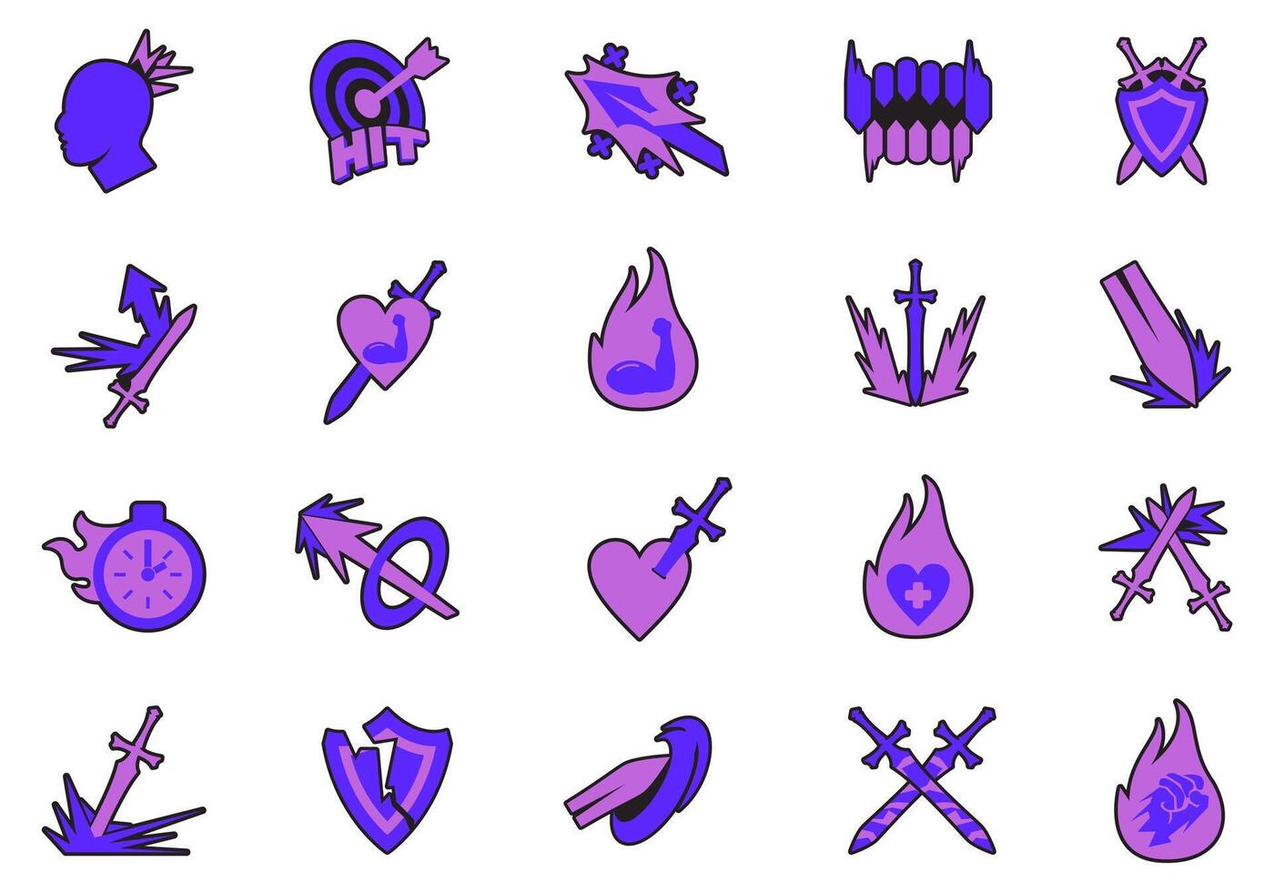 Rpg Games Fight Sticker Element Set vector