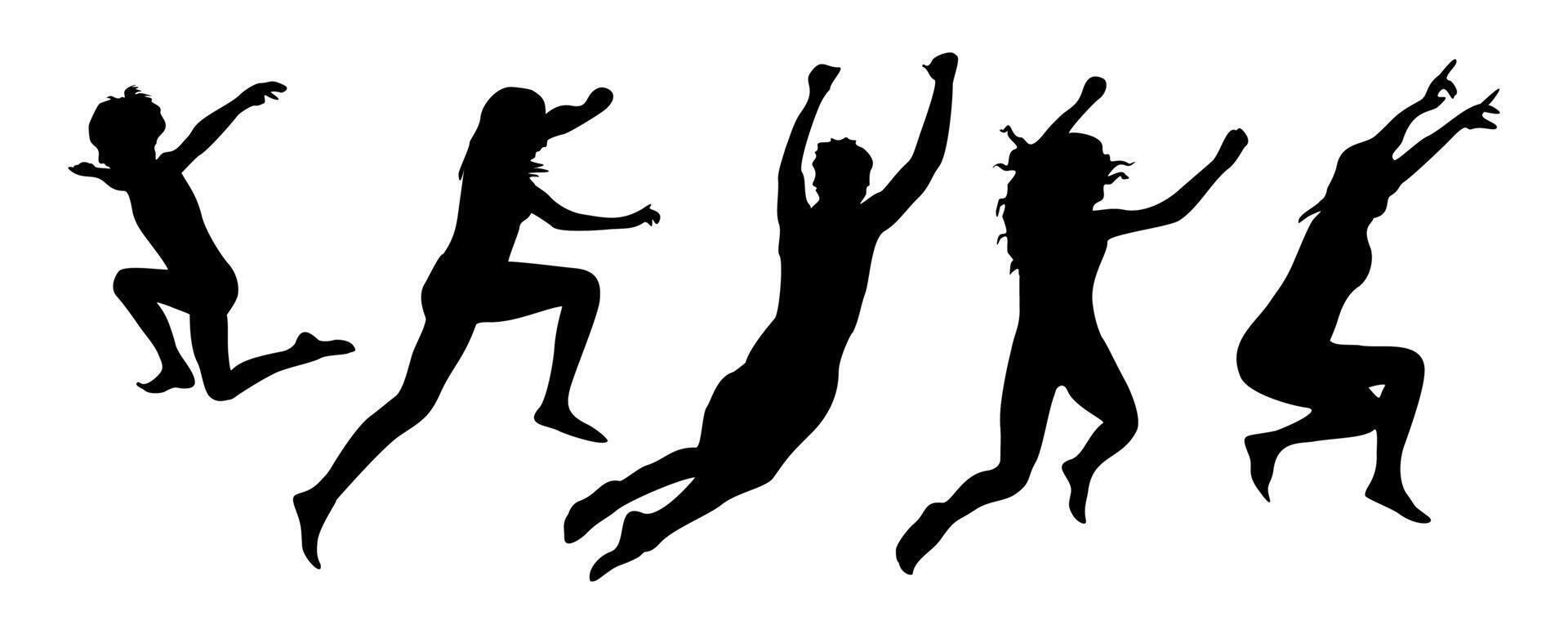 Black silhouettes set of different people jumping vector