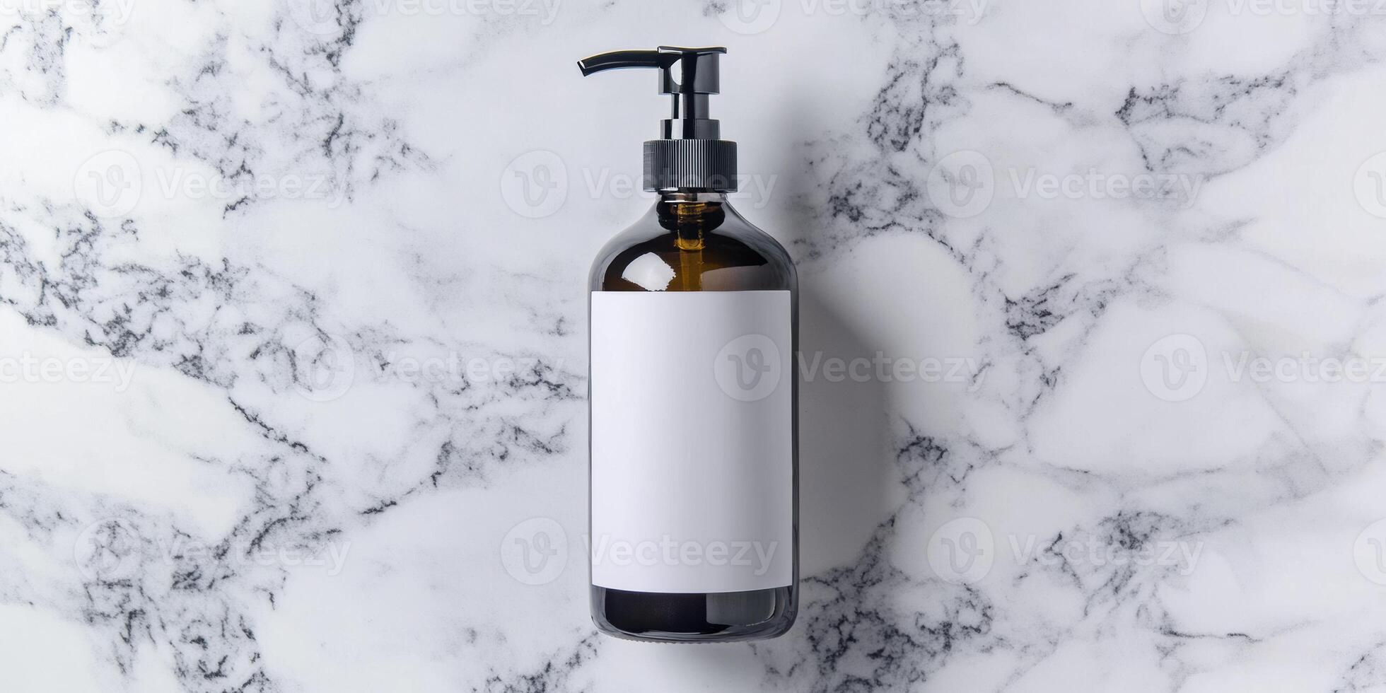 Ultra realistic minimalist mockup of standing bottle on marble background for branding design photo