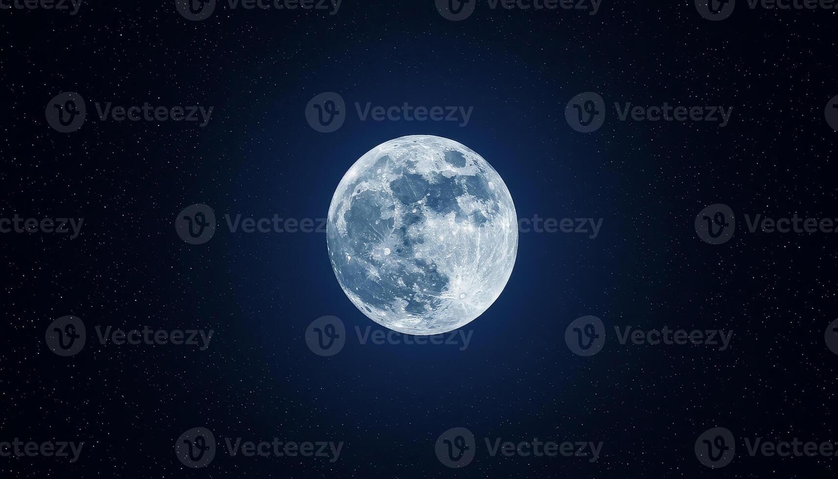 Radiant full moon set in a dark celestial sky filled with abundant stars and detailed lunar craters and maria for cosmic wonder photo