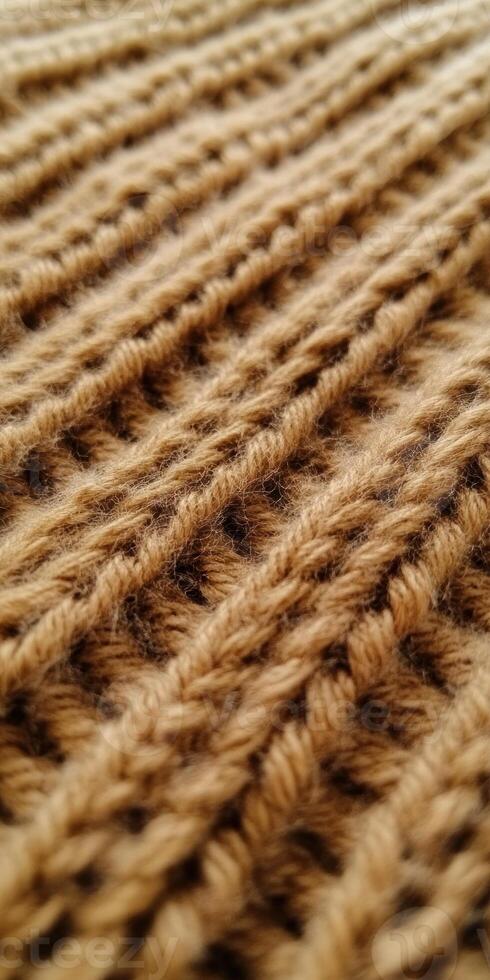 Ultra detailed close up of knitting stitches texture for fabric design photo