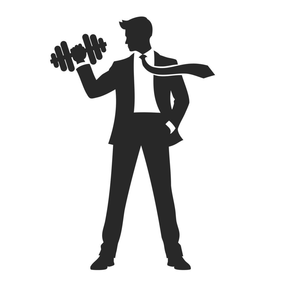 Silhouette of a businessman lifting a dumbbell, concept strength and fitness. vector