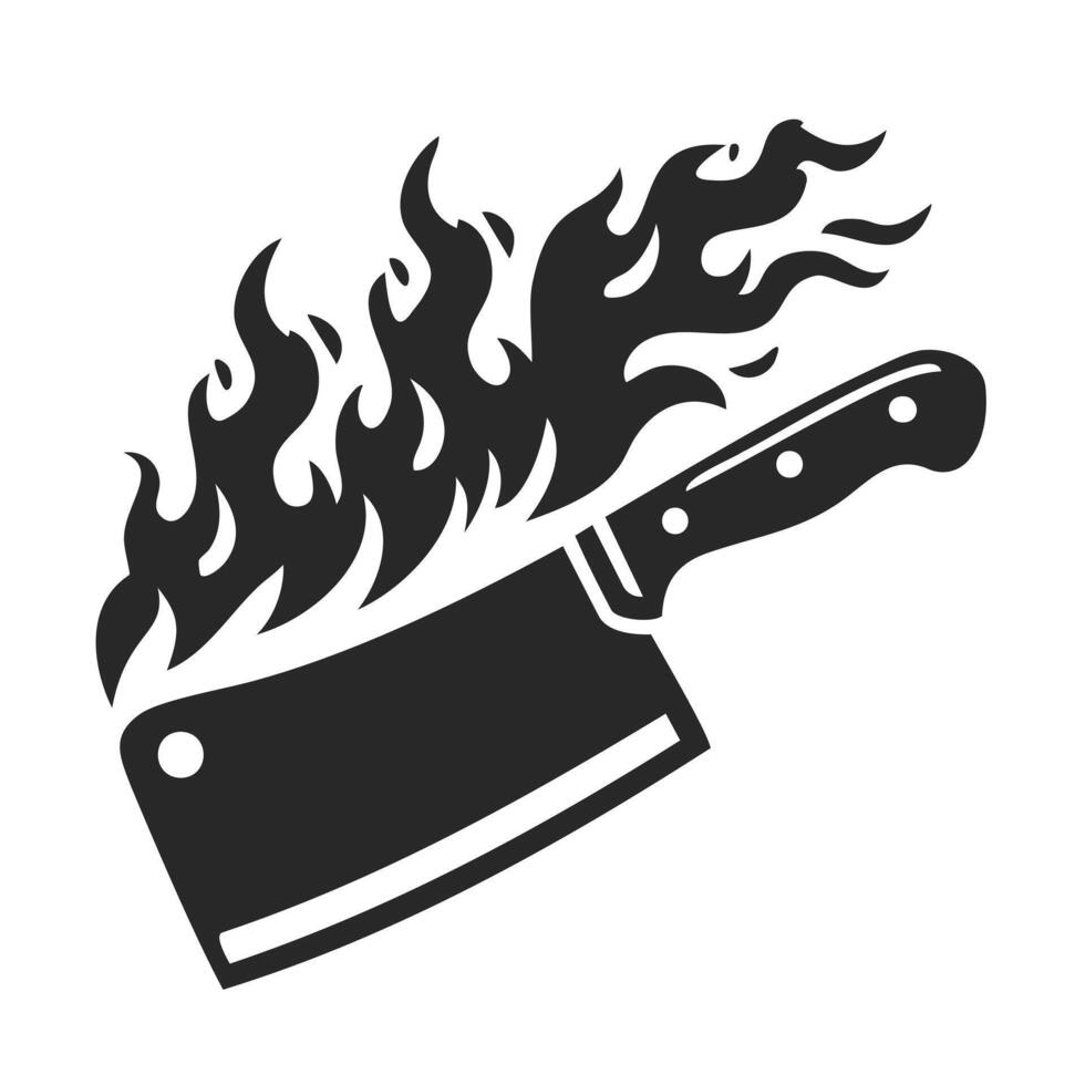 Silhouette of a burning cleaver knife illustration. vector