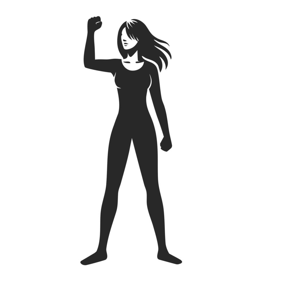 A confident woman standing with her fist raised in empowerment. vector