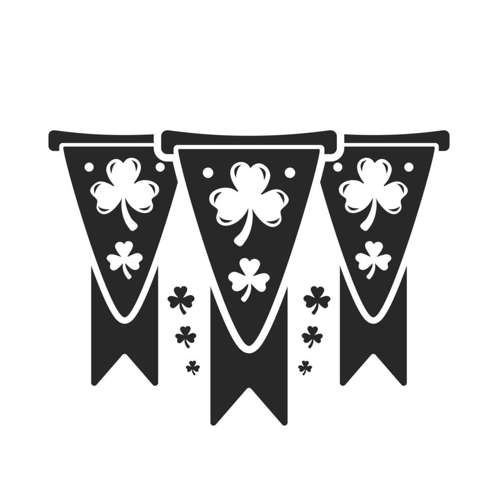Silhouette of St. Patricks Day Flag banners decorated with shamrocks. vector
