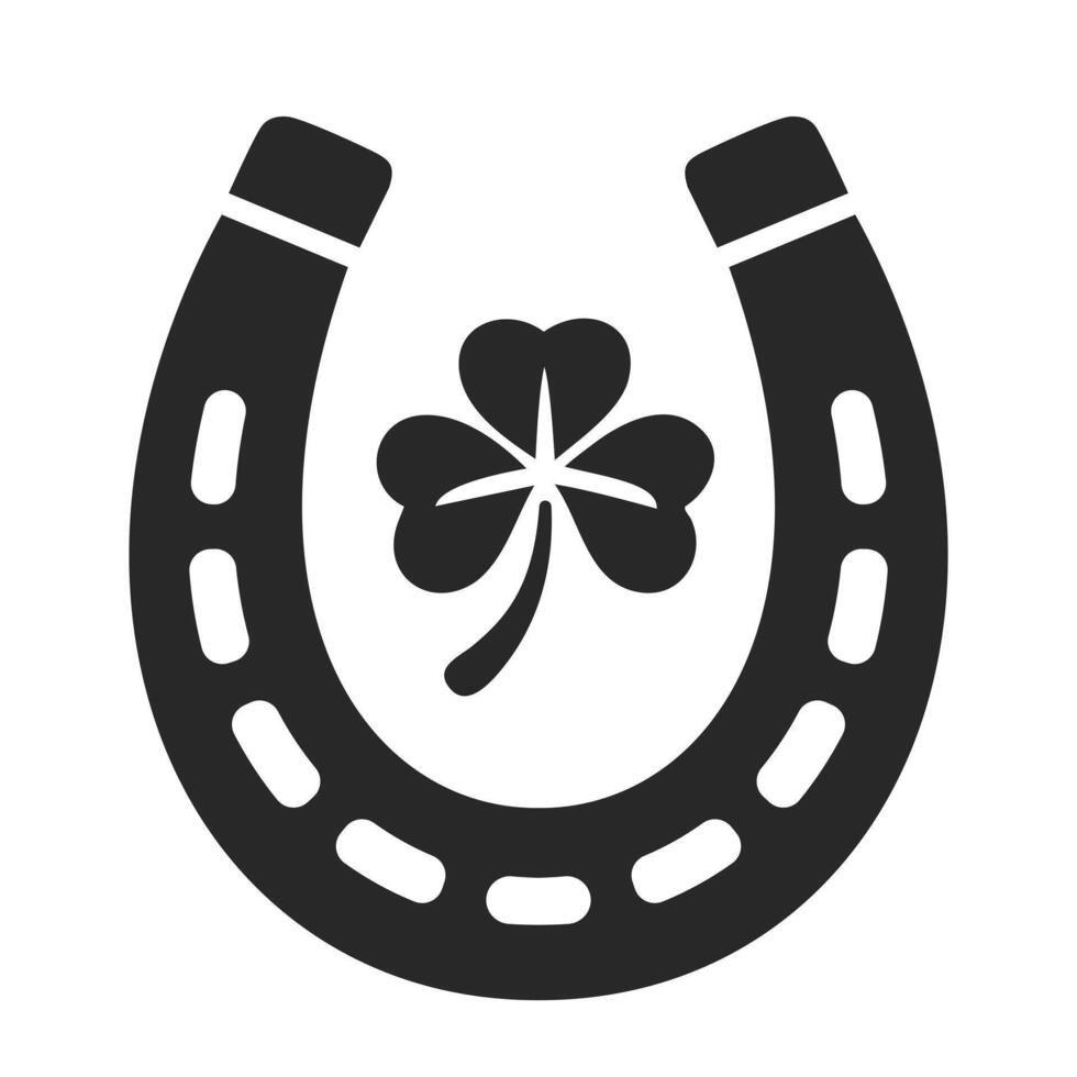 Silhouette of a horseshoe with a shamrock inside, concept luck and Irish tradition. vector