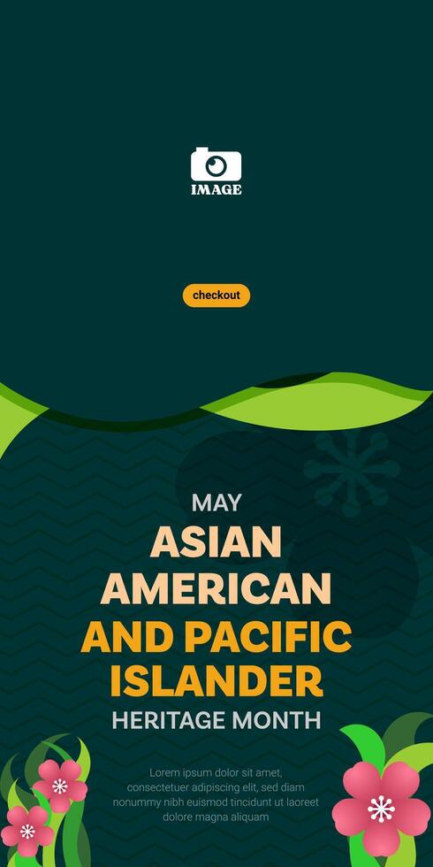 Asian American and Pacific Islander Heritage Month. Banner design with flower illustration and zig-zang line patterns for greetings in May, campaigns, ads vector