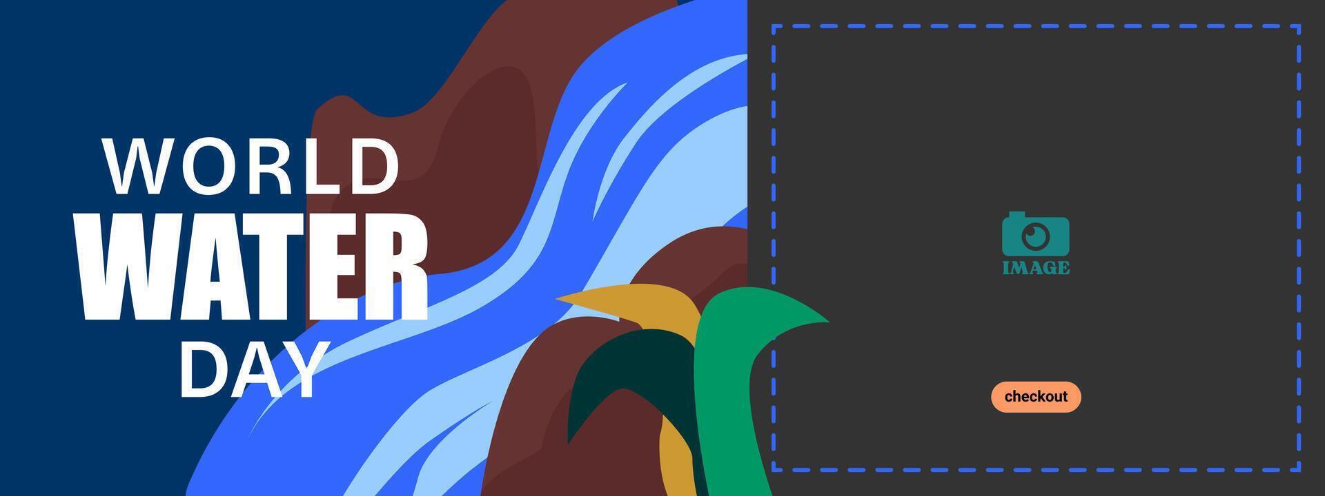 World Water Day. Banner template design with water illustration out of faucet for greeting, campaign, annual event on March 22. Web vector