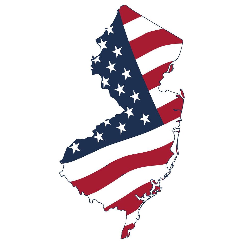 Map of New Jersey State with inside US flag vector