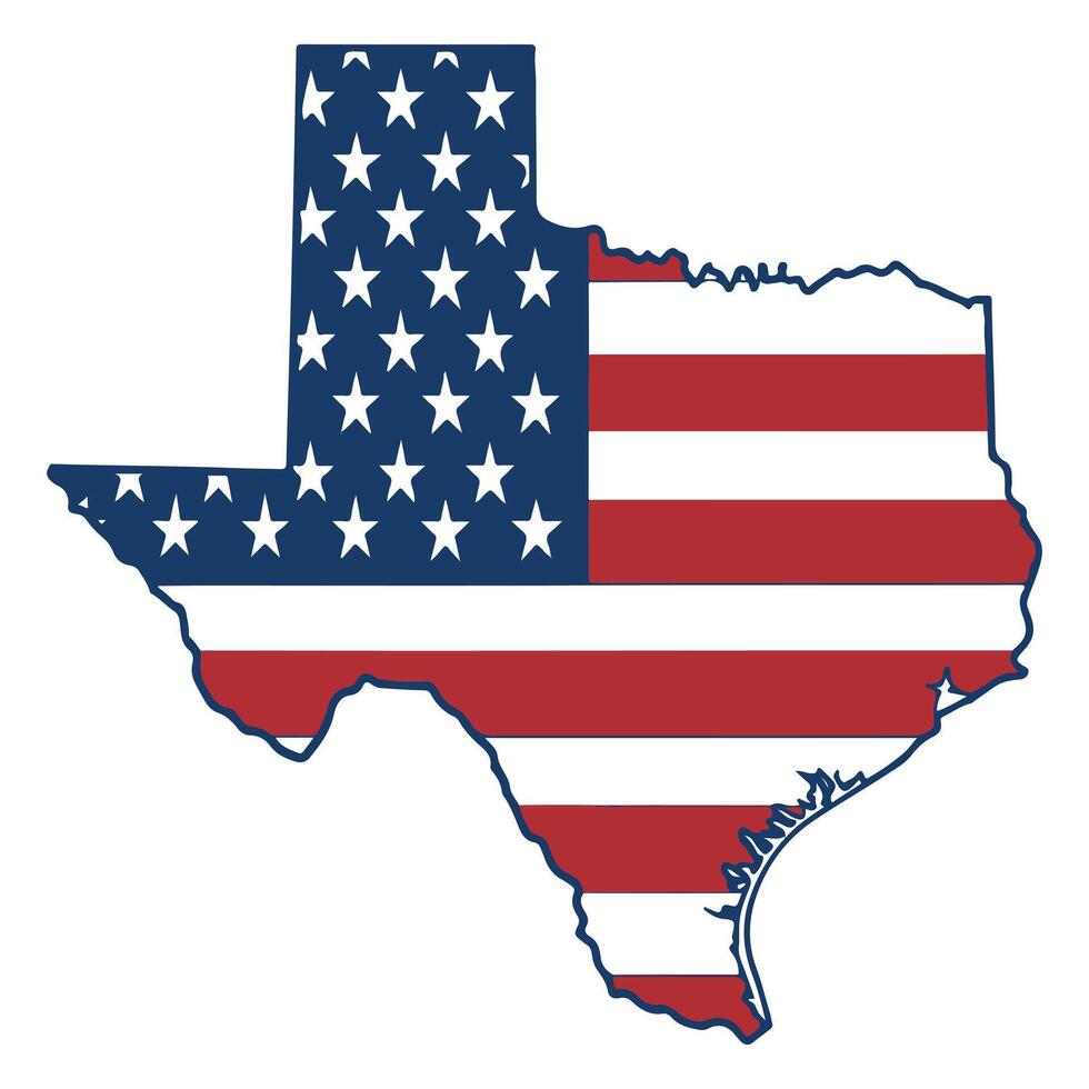 Map of Texas State with inside US flag vector